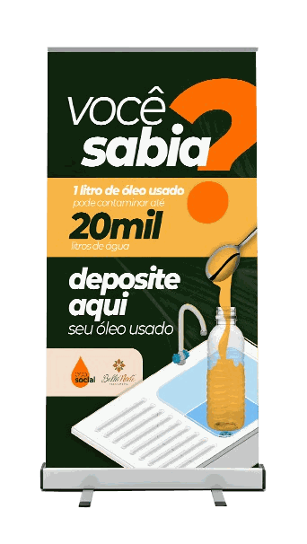 Banner do ecoponto com a mensagem: deposite aqui seu óleo usado